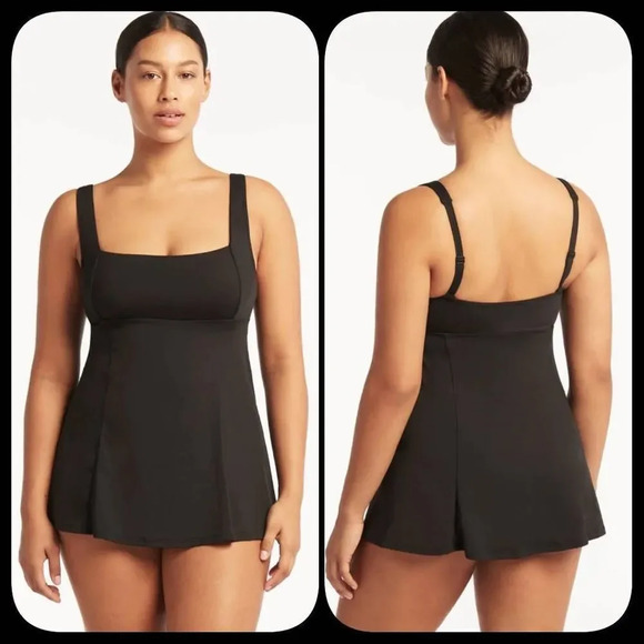 NWOT SEA Level Eco Essentials Square Neck Tummy Control Swim Dress Sz 8 - Picture 1 of 9